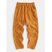 Mens Solid Color Corduroy Multi Pocket Loose Drawstring Pants