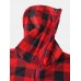 Mens Classical Plaid Print Front Pocket Long Sleeve Zipper Hooded Jumpsuit Home One  Piece Pajamas