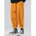 Mens Solid Color Corduroy Multi Pocket Loose Drawstring Pants