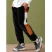 Mens Collegiate Velvet Patchwork Printed Letter Pants