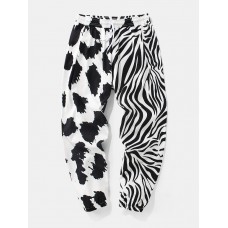 Mens Casual Patchwork Animal Print Drawstring Pants