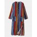 Mens Colorful Striped Double Pocket Side Split Home Casual Long Sleeve Sleepwear Robes